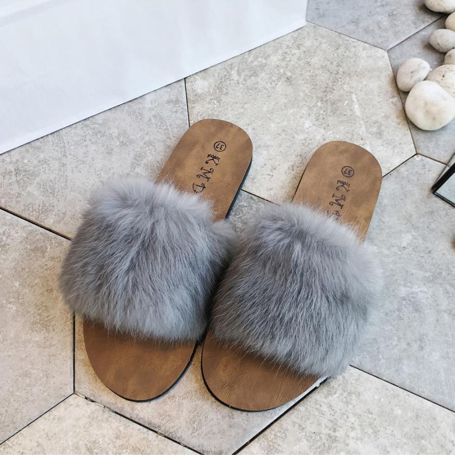 サンダル | ファーレディースミュール ぺたんこ スリッパ 韓国