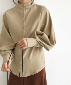 シャツ・ブラウス | フォーマル バルーン袖 スタンドカラー 無地 長袖チュニックシャツ おしゃれ 着やせ ハンドカラー レディース ブラウス トップス