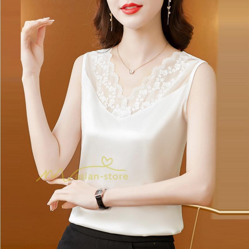 キャミソール タンクトップ | トップス タンクトップ レディース ノースリーブ Vネック Vネックタンク 20代30代40代50代 ママ 母 インナー カジュアル お出かけ カシュクール レース付き