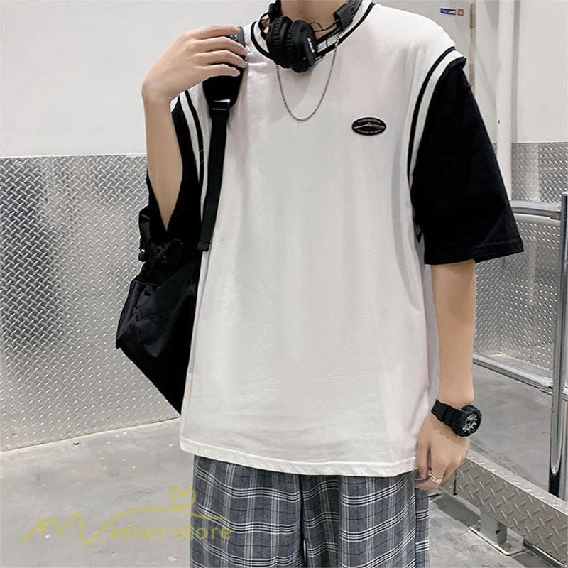 Tシャツ | Tシャツメンズ 重ね着風 半袖 Tシャツ おしゃれ ゆったり カジュアルシャツ クルーネック 新作 大きいサイズ 切り替え サマー上品 春夏 ファッション