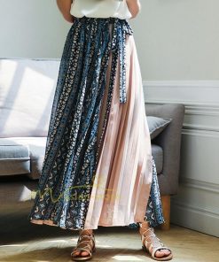 スカート | マキシロング ワイド フレア ゆったり バイカラー 春 夏 秋 冬 レディース 体系カバー Aライン プリーツシフォン 20代30代40代50代