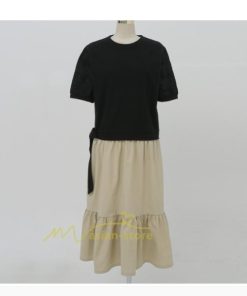 マキシ | 新作 ワンピース ロング丈 半袖 ロンTワンピース 夏ワンピ ロング丈 レイヤード風 異素材切替 ラウンドネック 体型カバー 無地 ゆったり 着痩せ 40代 50代 30代