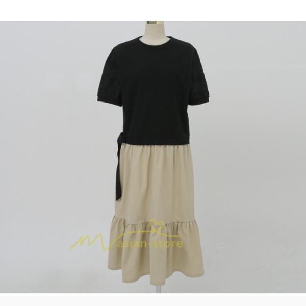 マキシ | 新作 ワンピース ロング丈 半袖 ロンTワンピース 夏ワンピ ロング丈 レイヤード風 異素材切替 ラウンドネック 体型カバー 無地 ゆったり 着痩せ 40代 50代 30代