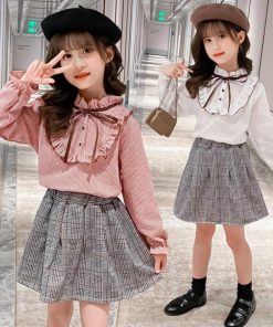（子供）その他 | 秋冬 カジュアル スカート 2点セット セットアップ ミニチェック柄スカート 通学着 おしゃれ 女の子 長袖 小学生 シャツ キッズ