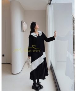 マキシ | 切り替えワンピース 秋 レディース 裾プリーツワンピース ロングワンピース ゆったり 大きいサイズ 秋物 長袖 30代50代 大人 プリーツ 可愛い Vネック