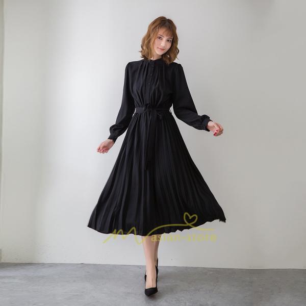 マキシ | プリーツワンピース ワンピース レディース ロングワンピース ミモレ丈 秋物 長袖 長袖ワンピース お呼ばれワンピース 大人 揺れる 二次会 シャツワンピース