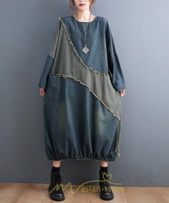 デニムワンピース | デニム ワンピース 春 秋 長袖 レディース カジュアル ひざ下 ミモレ丈 ゆったり 体型カバー ワンピ おしゃれ ワンピース 可愛い 大きいサイズ