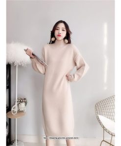 マキシ | ニットワンピース レディース 40代 秋冬 長袖ワンピース無地 ハイネック ニットワンピース ロング丈 スカート オシャレゆったりセーター ニットインナー