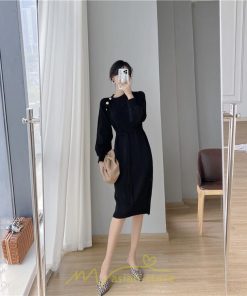 ニットワンピース | シンプル 秋冬 ベーシック 無地 膝丈 ミディアム丈 着痩せ スリット お出かけ 旅行 デート 送料無料 20代30代40代50代 女子会