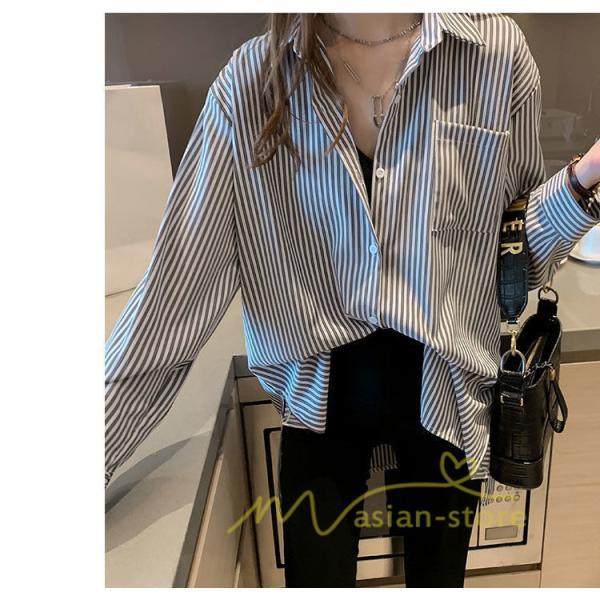 在庫ある | 短納期シャツレディースブラウス ビジネスカジュアルゆったりシャツトップス フォーマルシャツ オフィスブラウス ストライプ 薄手 通学通勤 春夏衣装 着痩せ