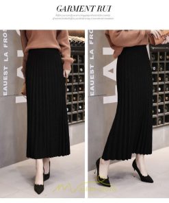 スカート | ニット秋冬 レディース ロングプリーツハイウエスト 大人 30代 ウエストゴム 40代 50代 ストレッチ 無地 エレガント 柔らか