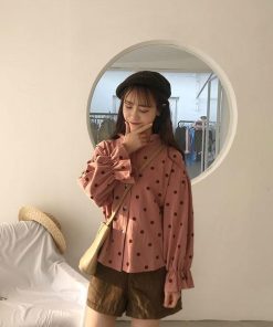 シャツ・ブラウス | 長袖ブラウス レディースシャツ 春物 夏服 羽織り 前開き 可愛い ドット柄 フレア トップス 綿麻 女の子 20代30代
