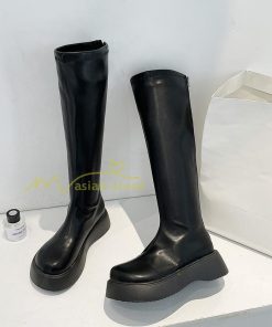 ロングブーツ | レディース ブーツ 秋冬 シューズ 靴 太ヒール チャンキーヒール 合皮ブーツ PUブーツ ロング靴 コスプレ くつ 後ろファスナー COS 大人