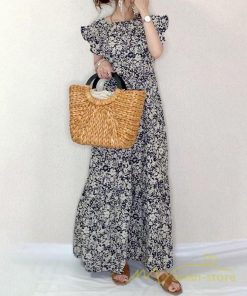 マキシ | ワンピース レディース マキシワンピース 可愛い 春夏 春 夏 きれいめ ゆったり フレアスリーブ ワンピース 半袖 ロングワンピース 花柄 スリム 夏