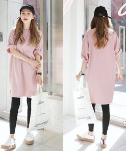 ｔシャツ・カットソー | 大きめTシャツ レディース 夏物 半袖 五分袖 カットソー ロングｔ ワンピース 無地 プルオーバー 白 黒 ルームウェア ゆったり Tシャツ 可愛い お出かけ 綿