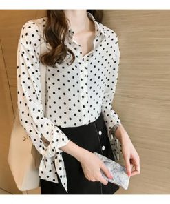 在庫ある | 短納期シフォンブラウスレディース ドットシャツ ビジネスブラウストップス オフィスフォーマルシャツブラウス 薄手 春夏衣装 通学通勤 着痩せ リボン OL
