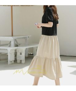 マキシ | 新作 ワンピース ロング丈 半袖 ロンTワンピース 夏ワンピ ロング丈 レイヤード風 異素材切替 ラウンドネック 体型カバー 無地 ゆったり 着痩せ 40代 50代 30代