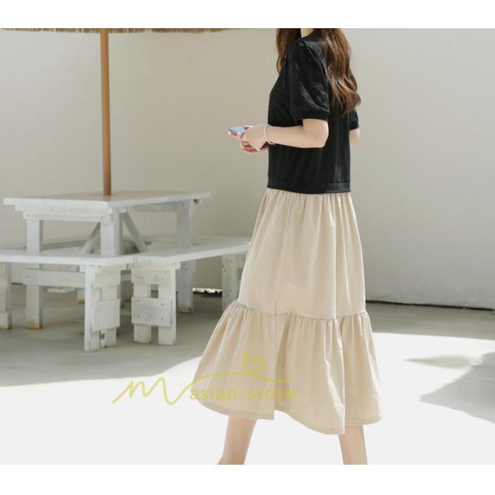 マキシ | 新作 ワンピース ロング丈 半袖 ロンTワンピース 夏ワンピ ロング丈 レイヤード風 異素材切替 ラウンドネック 体型カバー 無地 ゆったり 着痩せ 40代 50代 30代