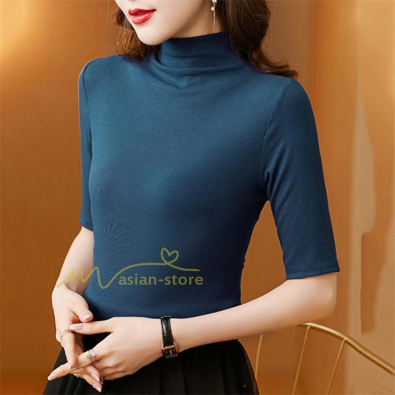 tシャツ・カットソー | トップス カットソー インナー Tシャツ レディース 五分袖 春 カジュアル おしゃれ 女性用 シンプル 着痩せ 20代30代40代50代 ホワイト ブラック 夏物 無地