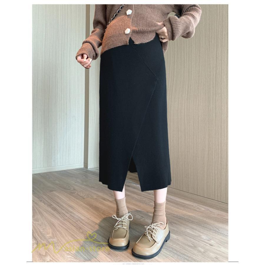 スカート | レディース マタニティウェア ロング丈 秋 冬 2022新作 妊婦服 裾口スリット 体型カバー ママ 産前 産後 ウエスト調整 マタニティきれいめ