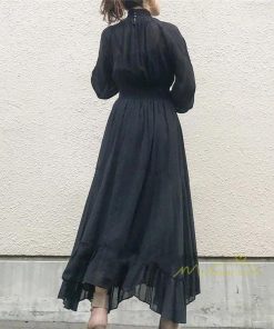 マキシ | ワンピース ロング丈 マキシ丈 40代 フリル シフォン ロング 韓国 レディース 秋 冬 長袖ファッション ハイウエスト 長袖 おしゃれ 秋 2021 2色 着痩せ
