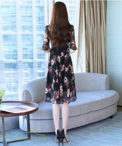 ミディアム | Aラインワンピース レディース 着痩せ 花柄 きれいめ おしゃれ 上品 20代 30代 40代 Vネック エレガント ワンピース 膝丈 上品 ミディアムワンピース サマー