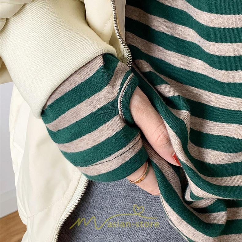 tシャツ・カットソー | 春物 レディース Tシャツ カットソー 長袖 トップス 綿 ボーダー シンプル プルオーバー リブ 柔らか 美ライン スリム ストレッチ 丸ネック 微伸縮 20代30代