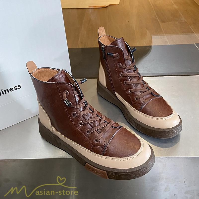 ショートブーツ | レディース ブーティー 太ヒール ブーツ ショートヒール カジュアル レースアップ 厚底 歩きやすい 厚底ブーツ コスプレ靴 編み上げブーツ