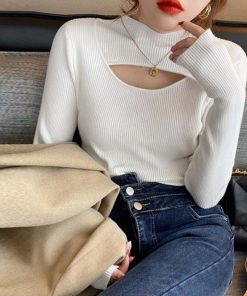 ニット・セーター | ニットトップス 胸開き プチハイネック