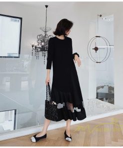マキシ | 黒ワンピース 長袖ワンピース 秋物 レディース 切り替えワンピース ゆったり 大きいサイズ 裾チュール 30代40代 大人 20代50代 かわいい 通学通勤 ワンピース