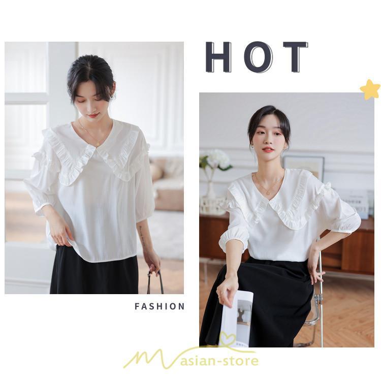シャツ・ブラウス | トップス ブラウス 七分袖 シャツ きれいめ レディース 夏 白 赤 クルーネック フリル 春夏コーデ オフィス お仕事 通勤 就活 お出かけ ビジネス カジュアル