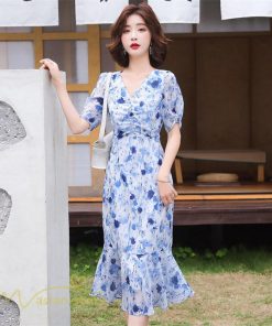 ミディアム | ワンピース レディース 春 夏 着痩せ 花柄 きれいめ サマー おしゃれ 上品 ひざ丈 半袖 サマーワンピース レトロ風 韓国風 通勤通学 お出かけ