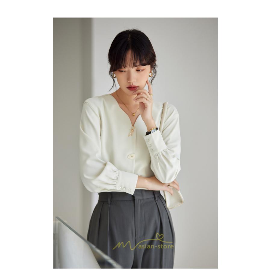 シャツ・ブラウス | ブラウス レディース シャツ トップス Vネック 長袖シャツ 無地 オフィス カジュアル おしゃれ 通勤 お仕事 フォーマル 上品 20代30代40代50代 可愛い