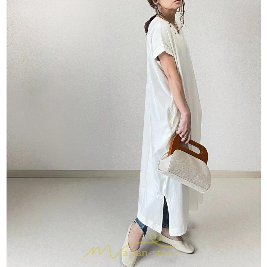 マキシ | 夏ワンピース 半袖ワンピース ロングワンピース 半袖 夏服 レディース 無地 サイドスリット Vネック 大きい ゆったり 白 黒 50代 30代40代 ポケット 可愛い