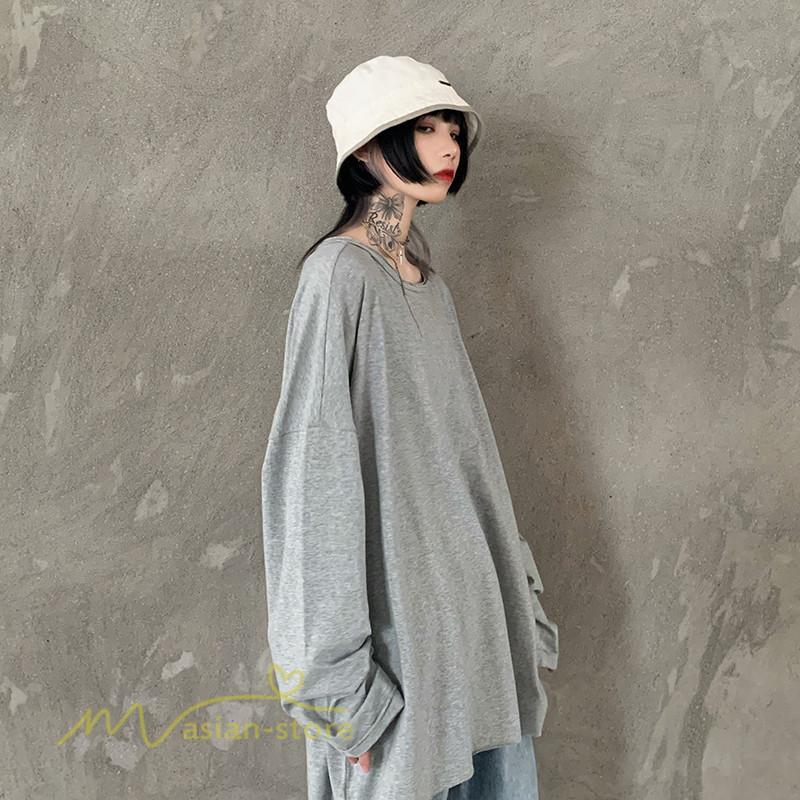 パーカー | 不規則 トップス レディース 2021新作 ワイドプルオーバー フードなし Tシャツ 長袖 インナー 日常感 着回し ゆったり 単品売り カジュアル