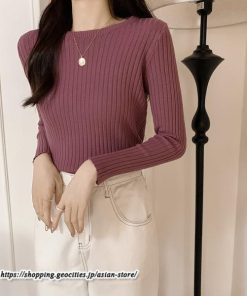 ニット・セーター | カットソー ニット レディース リブニット 長袖 秋冬 春 トップス スリム ストレッチ インナー 無地 長袖カットソー 着痩せ プルオーバー 通学通勤 長袖ニット
