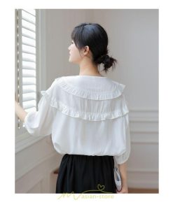 シャツ・ブラウス | トップス ブラウス 七分袖 シャツ きれいめ レディース 夏 白 赤 クルーネック フリル 春夏コーデ オフィス お仕事 通勤 就活 お出かけ ビジネス カジュアル