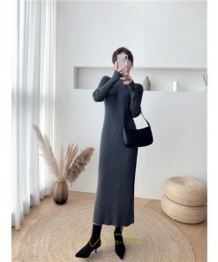 ニットワンピース | レディース 冬 きれいめ ロング おしゃれ 秋冬 長袖 ハイネック サイドスリット セクシー 同窓会 デート 大人フェミニン 女子会 韓国風