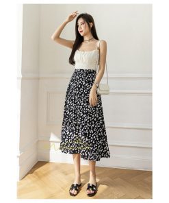 スカート | ミモレ丈 柄 ロング 秋 フレアウエストゴム ヒョウ柄 マキシ 白 黒 カジュアル 通勤通学 ロング20代30代40代 お出かけ