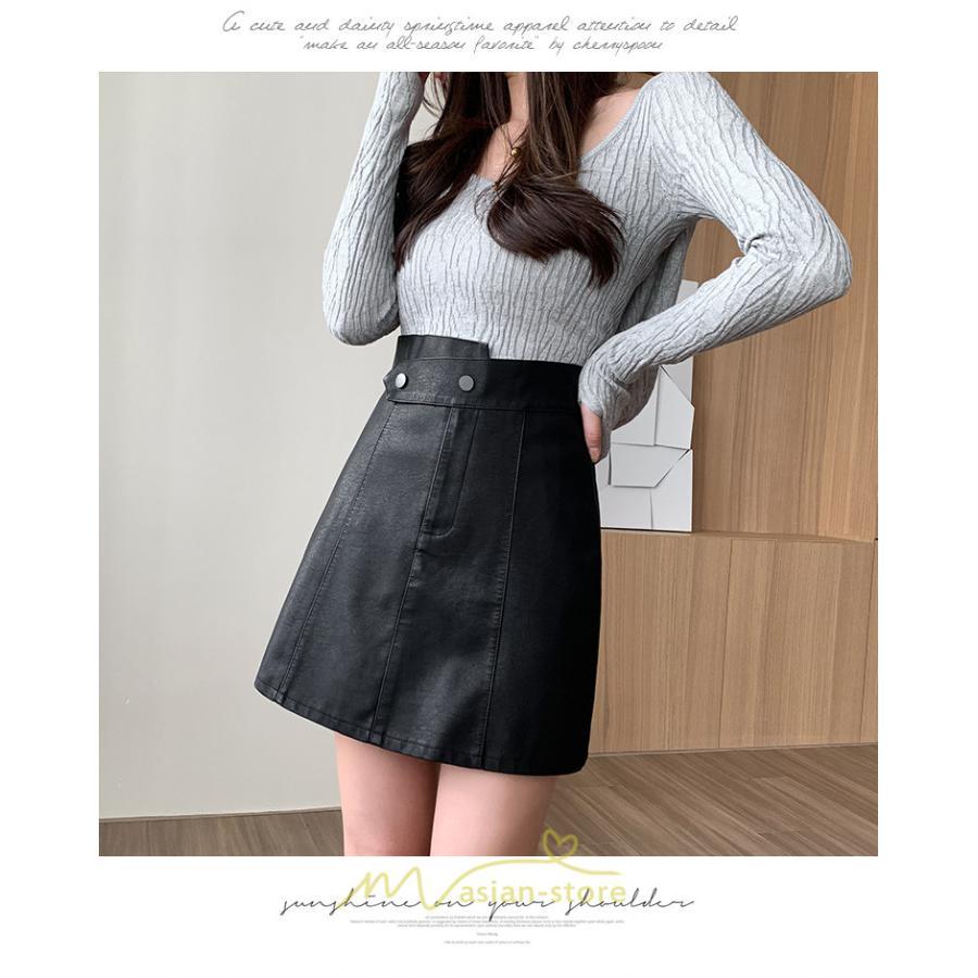 スカート | ミニレディース Aライン タイト フェイクレザー 脚長効果 シンプル ショート丈 カジュアル 着回し オシャレ 通勤 新作 お出かけ