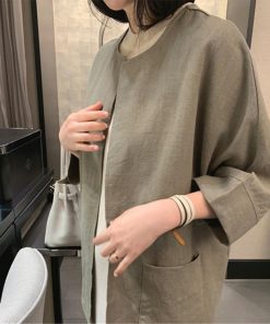 カーディガン | レディース 春 夏 秋 7分袖 ノーカラー 無地 ゆったり 初秋 カジュアル 20代30代 薄手 リネン 羽織 40代 50代 秋コーデ ライトアウター きれいめ