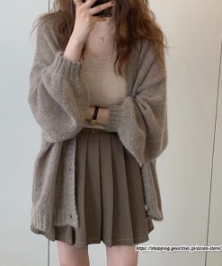 カーディガン | ニットミドル丈 レディース 羽織り ライトアウター 長袖 ニット セーター フロントボタン ボリューム 大きめ ゆったり パフスリーブ