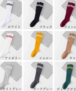 ストール | レディース 2本ライン 通学 ボーダー 靴下 無地 ロングソックス 靴下 綿 ハイソックス