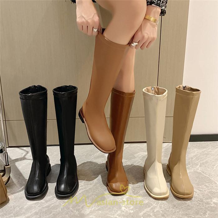 ロングブーツ | レディース ロング丈 太ヒール スクエアトゥ トレンド PU 黒 シンプル コスプレ 美脚 おしゃれ 歩きやすい 履きやすい 滑にくい かわいい
