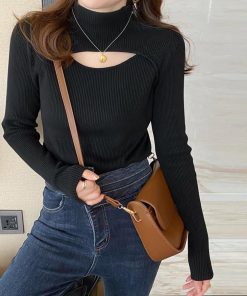 ニット・セーター | ニットトップス 胸開き プチハイネック