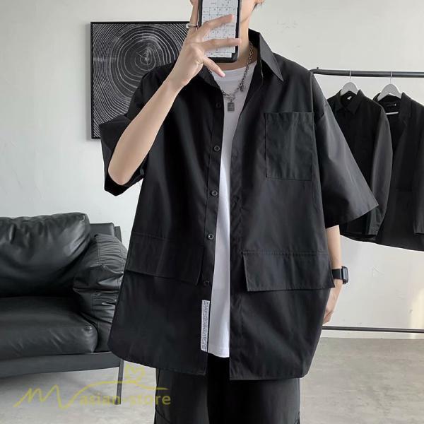 シャツ | メンズ 半袖 トップス ワイドTゆったり 無地 ライトアウター 着回し 夏新作 コーデ 白黒細身 通勤通学 XXL 日常感 大きいサイズ