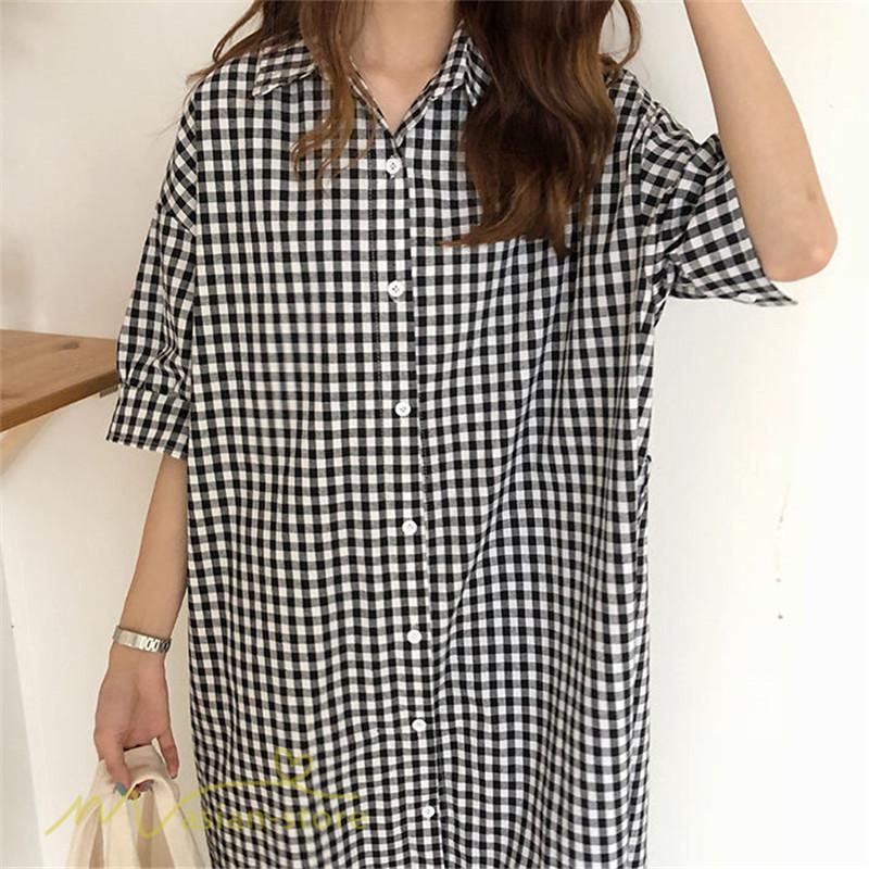 マキシ | ワンピース シャツワンピース チェック柄 可愛い マキシワンピース レディース 5分袖 春 夏 秋 20代 30代 着痩せ Aラインワンピース フリーサイズ 40代 50代
