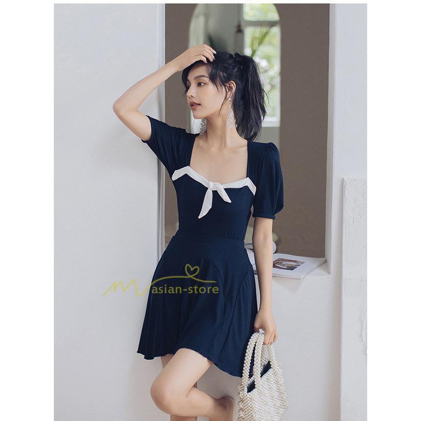 水着 | レディース ワンピース型 体型カバー 温泉2点セット 水着セット セクシー お洒落 可愛い 20代30代40代 無地 セパレート 韓国ファッション 着痩せ