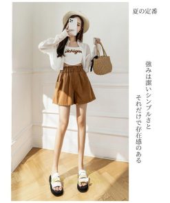 ショートパンツ | パンツ ハイウエスト 無地 美脚 カジュアル シンプル レディース 春 夏 新作 2022 ボトムス 韓国風 ゆったり ズボン 日常 短パン お出かけ