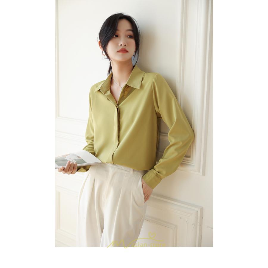 シャツ・ブラウス | ブラウス レディース オフィス 白 ホワイト おしゃれ 長袖 シャツカジュアル 制服 緑 グリーン シフォン 通勤 OL 二次会 上品 お仕事 デート お出かけ 女子会